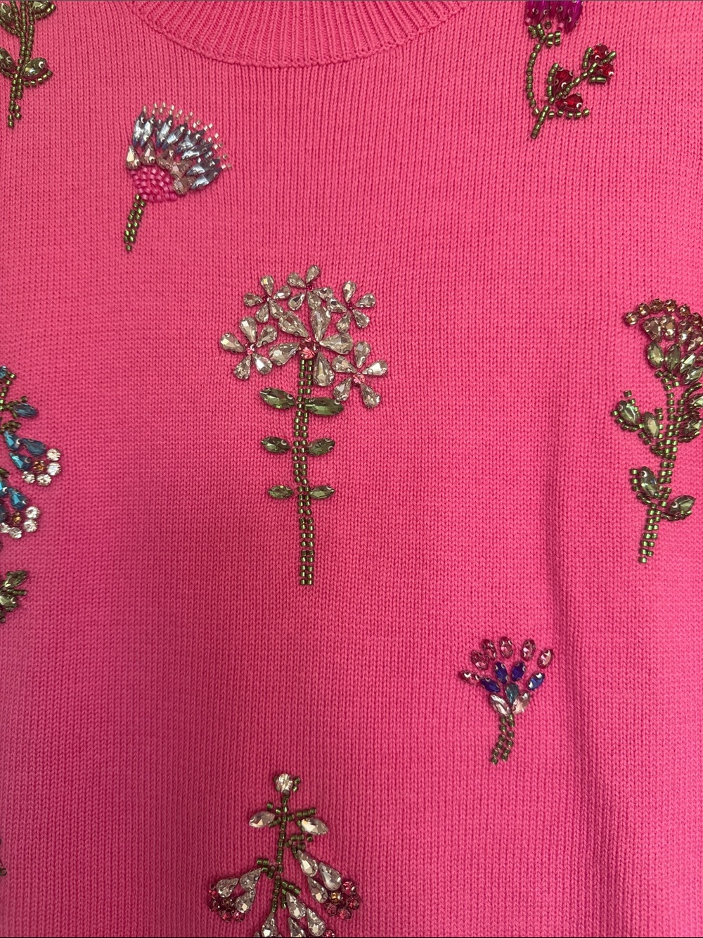 Boden Bright Pink Beaded Floral Knit Tee - Picture 2 of 6